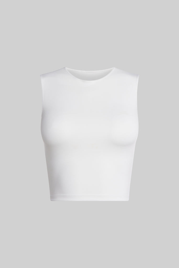 Awan White Muscle Crop Tank Top | KLAYD